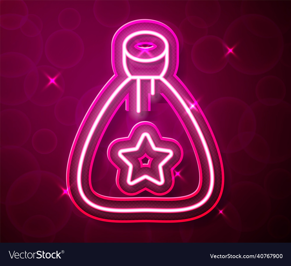 Glowing neon line santa claus bag gift icon