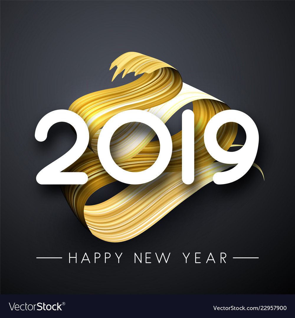 Happy new year 2019 greeting card with golden