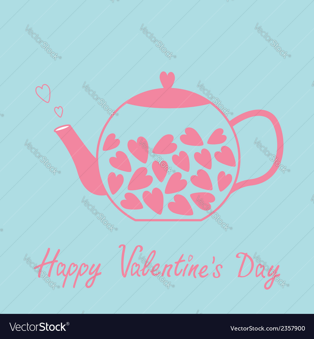 Love teapot with hearts happy valentines day card