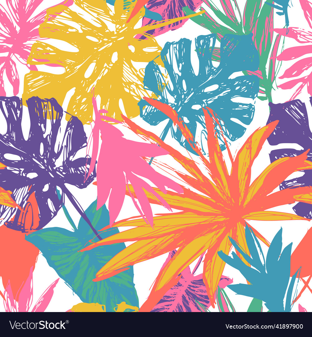 Modern Tropical Leaves With Rough Grunge Textures Vector Image