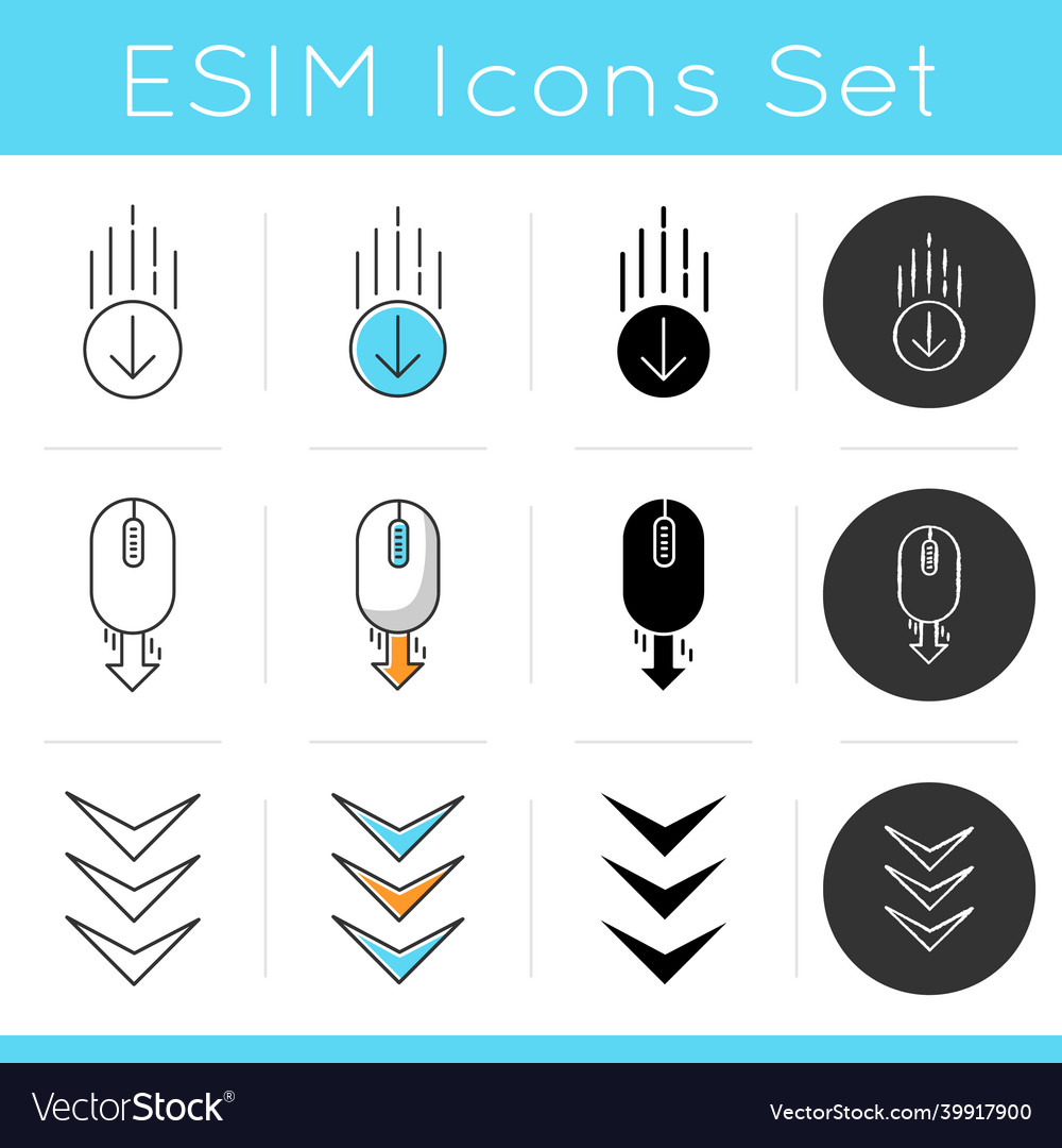 Scrolling down arrows icons set computer mouse vector image Scrolling down arrows icons set computer mouse