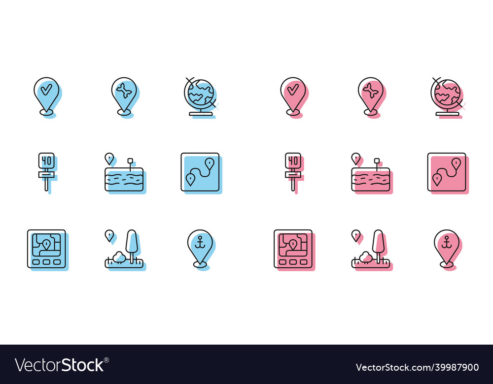 Set line gps device with map city navigation vector image Set line gps device with map city navigation