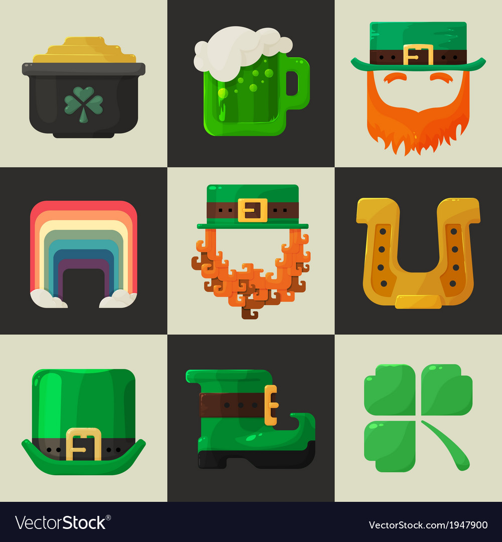 Set of shiny flat irish st patricks day icons