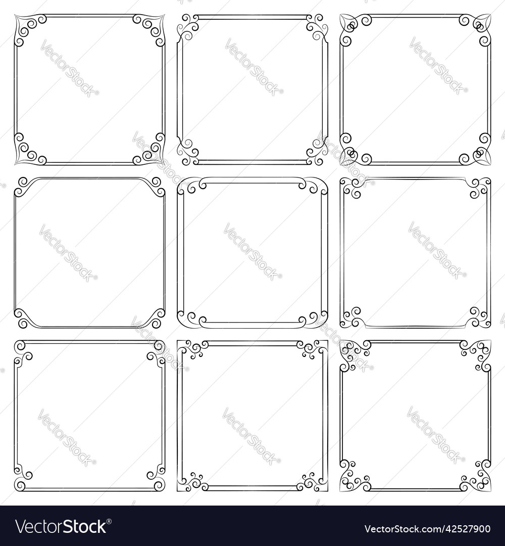 Set of square frames with floral ornament Vector Image