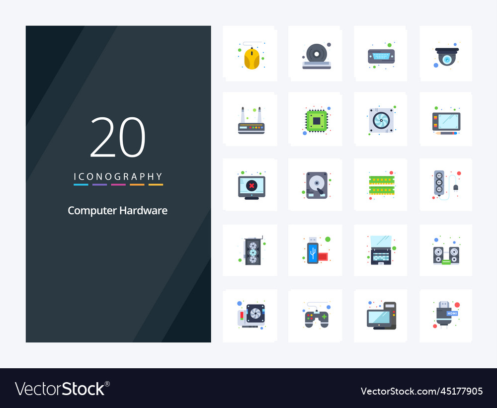 20 computer hardware flat color icon