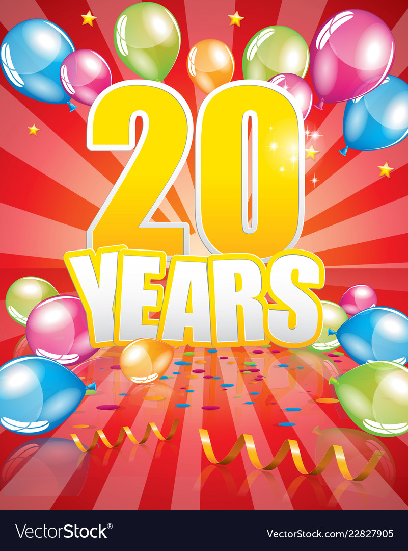 20 years birthday card Royalty Free Vector Image