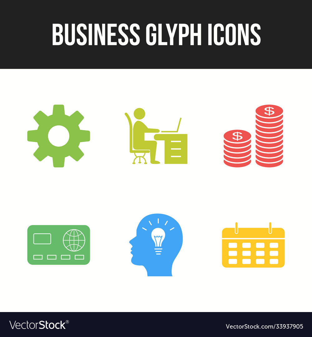 6 Unique Business Glyph Icon Set Royalty Free Vector Image