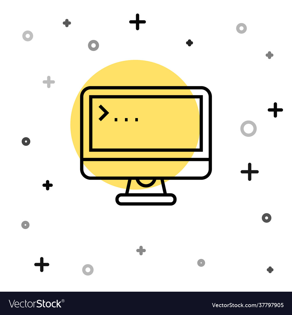 Black line computer monitor screen icon isolated