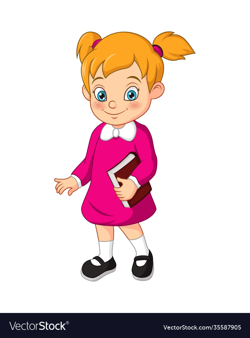 Cartoon girl student holding a book