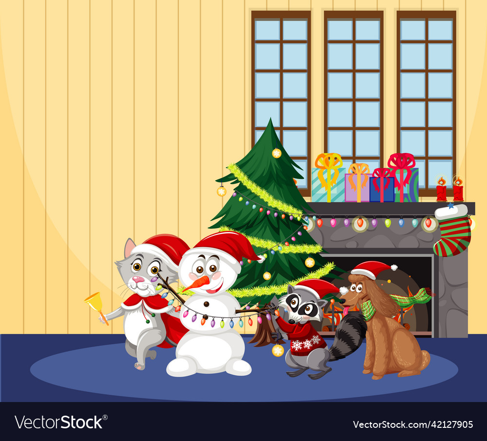 Christmas theme with snowman and animals