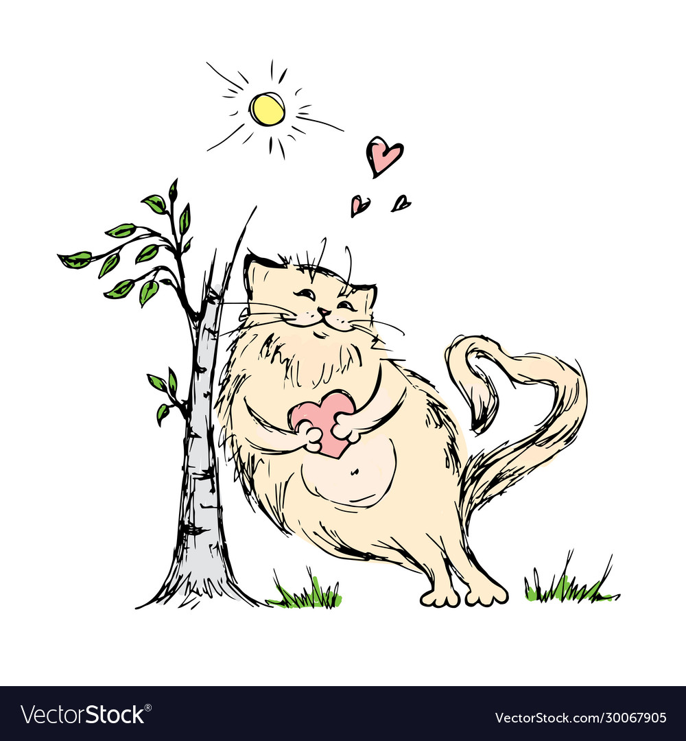 Heart-Shaped Cat by a Tree