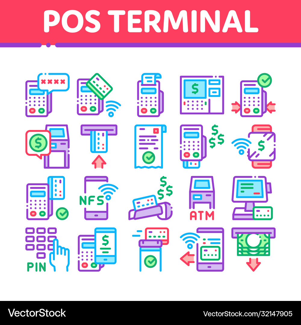 Pos terminal device collection icons set Vector Image