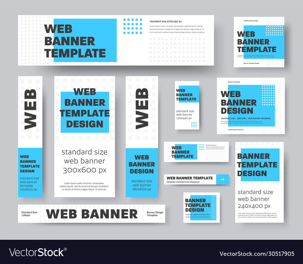 Set Geometric Web Banners With Blue Rectangle Vector Image