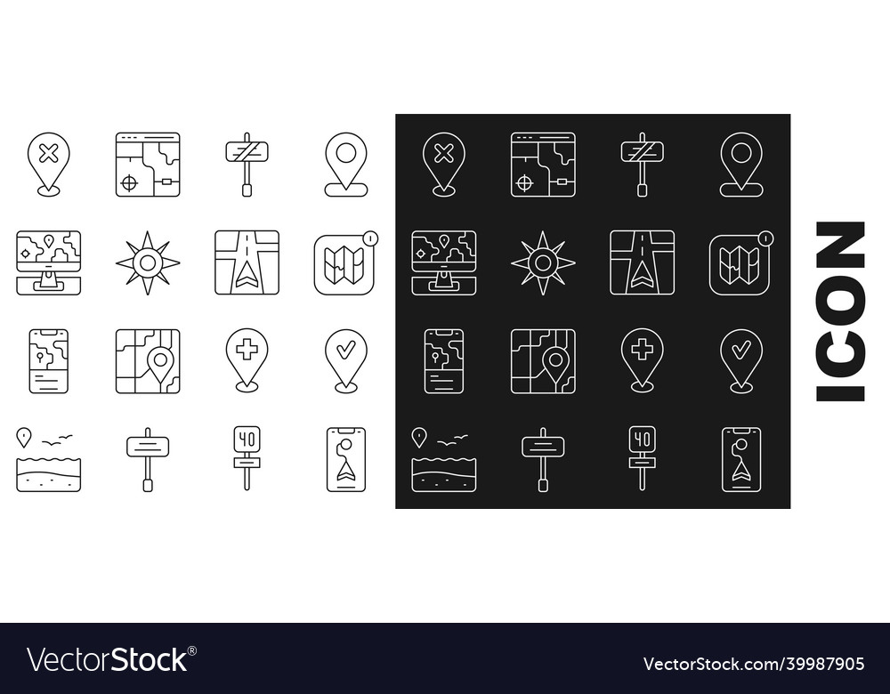 Set line city map navigation location with check vector image Set line city map navigation location with check