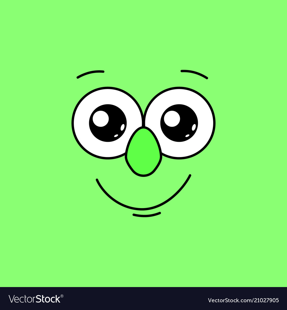 Smiling face with big eyes on a green background Vector Image