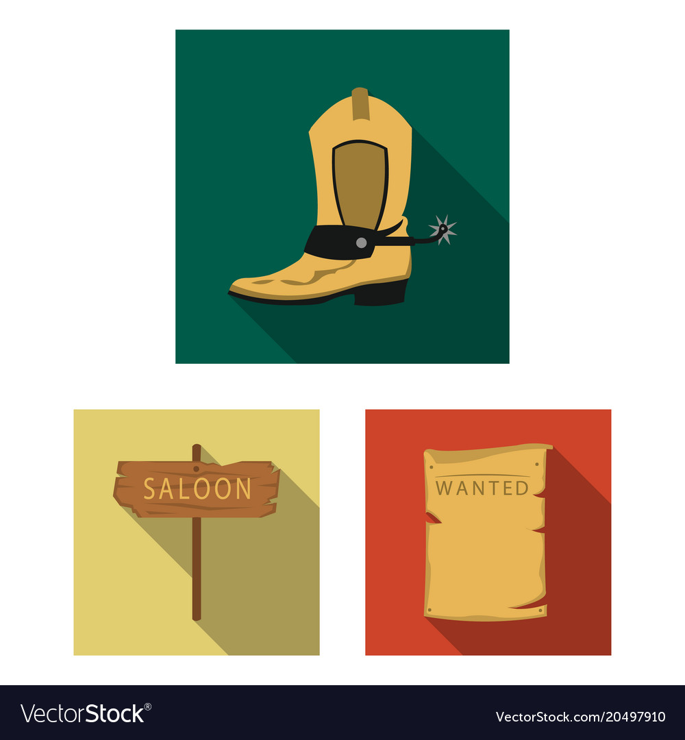Attributes of the wild west flat icons in set