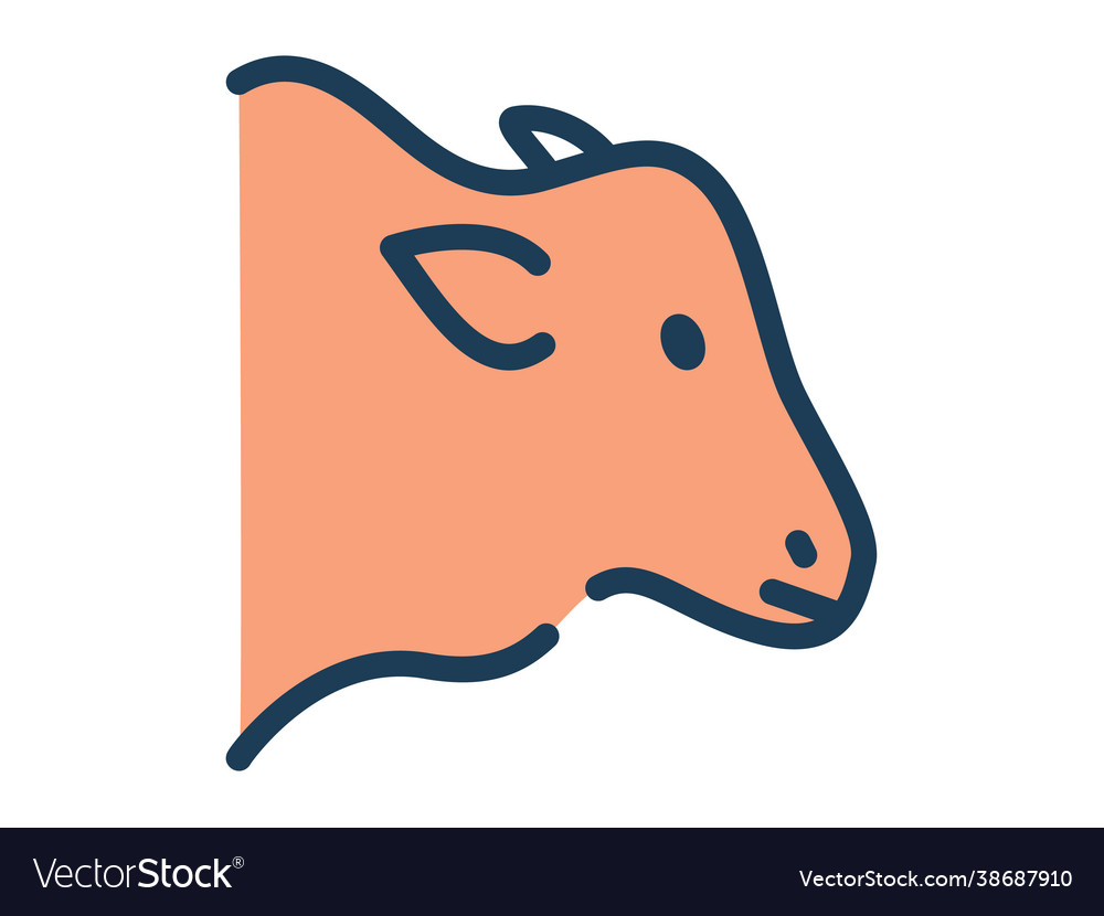 Cow single isolated icon with dash or dashed line