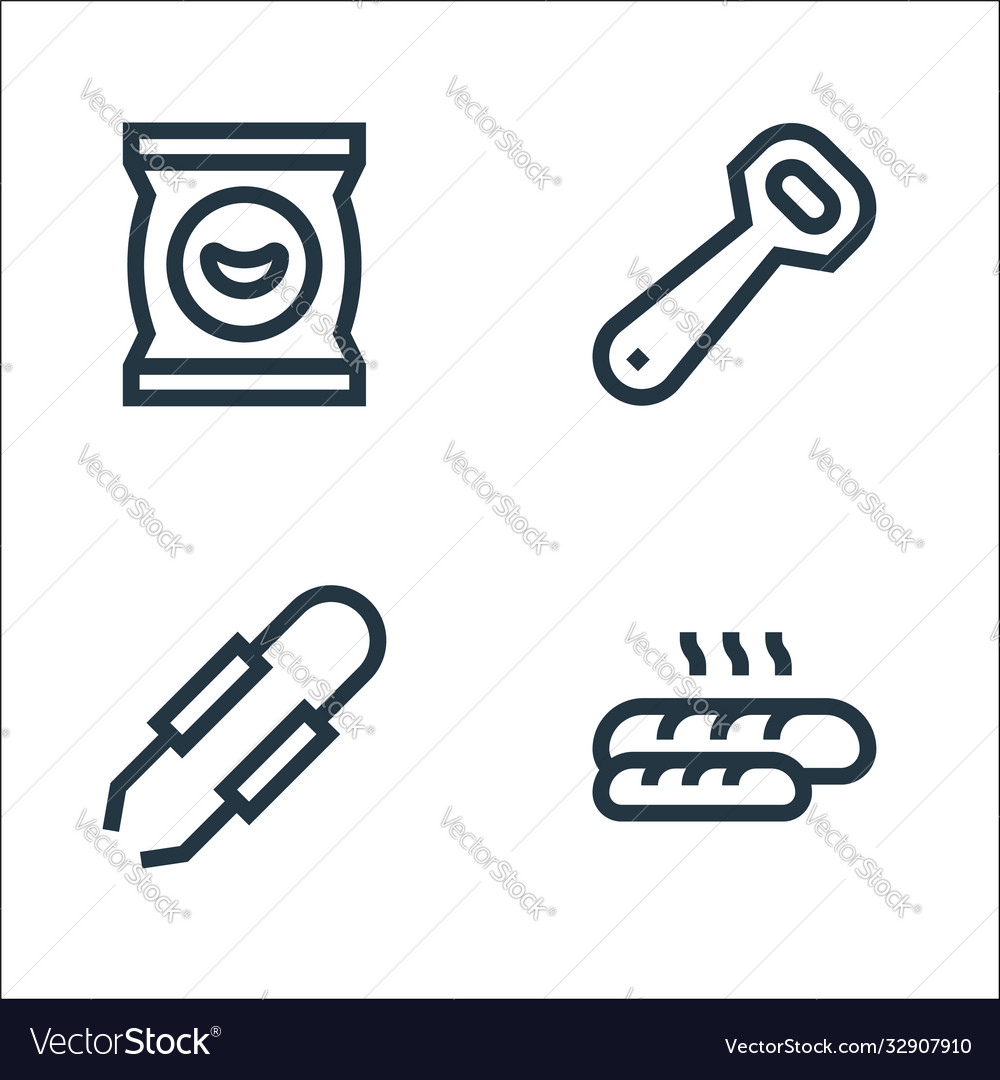 Flat barbecue line icons linear set quality vector image Flat barbecue line icons linear set quality