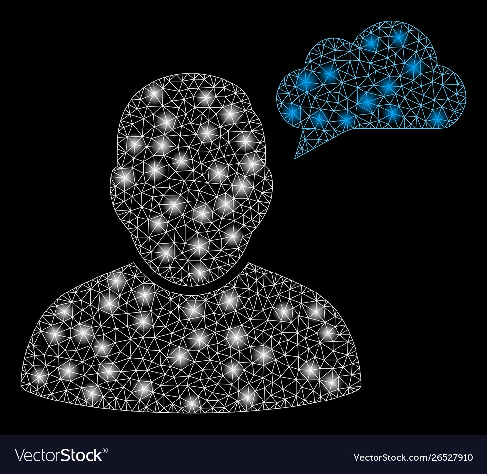 Glossy mesh network user thinking cloud with flash vector image Glossy mesh network user thinking cloud with flash