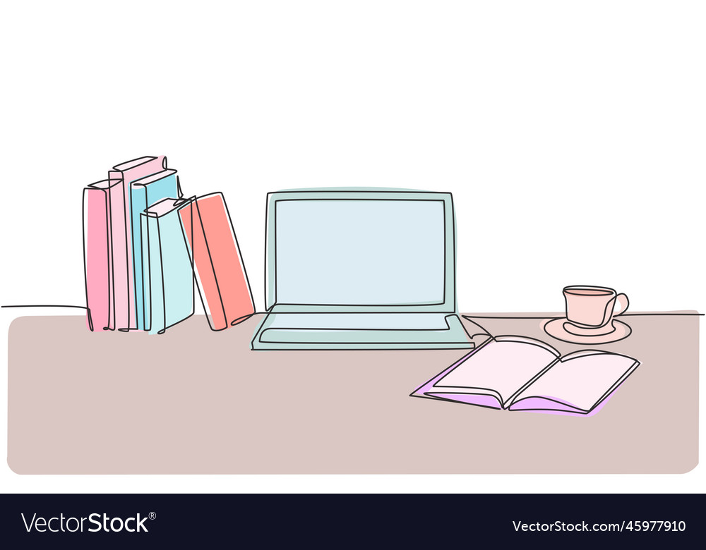 One continuous line drawing of stack books