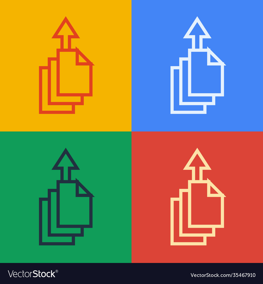 Pop art line data export icon isolated on color vector image Pop art line data export icon isolated on color