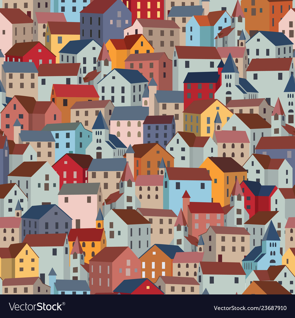 Seamless pattern with colorful houses city Vector Image