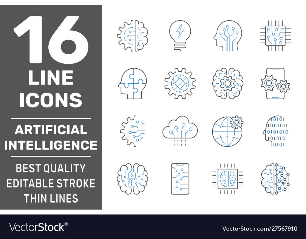 Set artificial intelligence ai related vector image Set artificial intelligence ai related