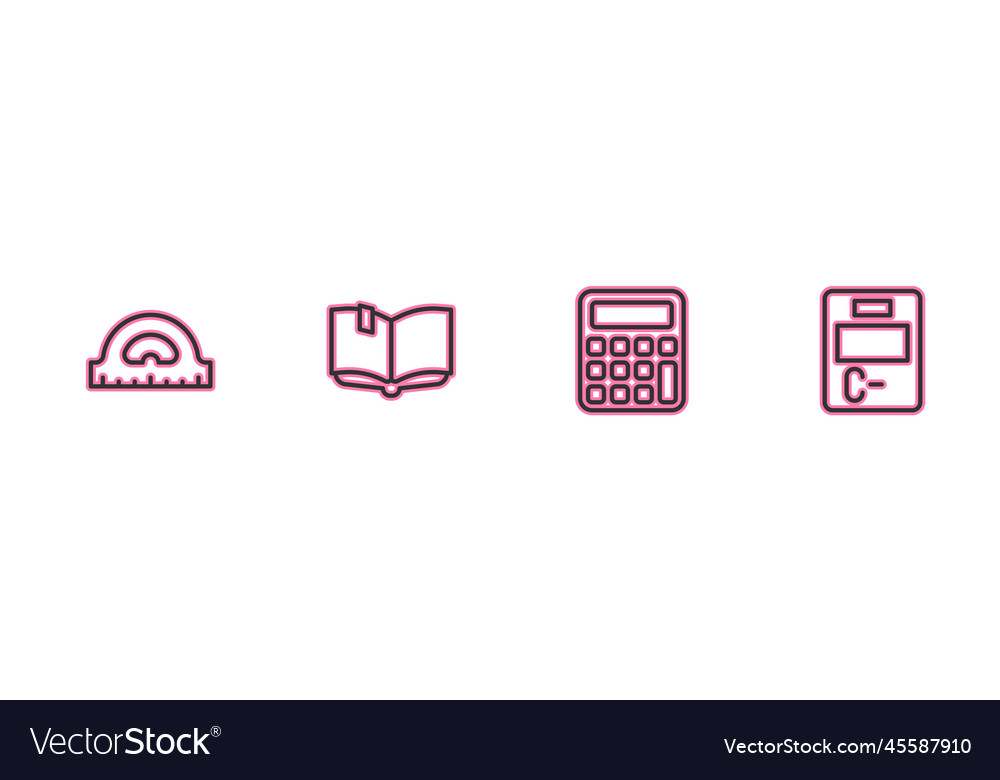 Set line protractor grid calculator open book vector image Set line protractor grid calculator open book