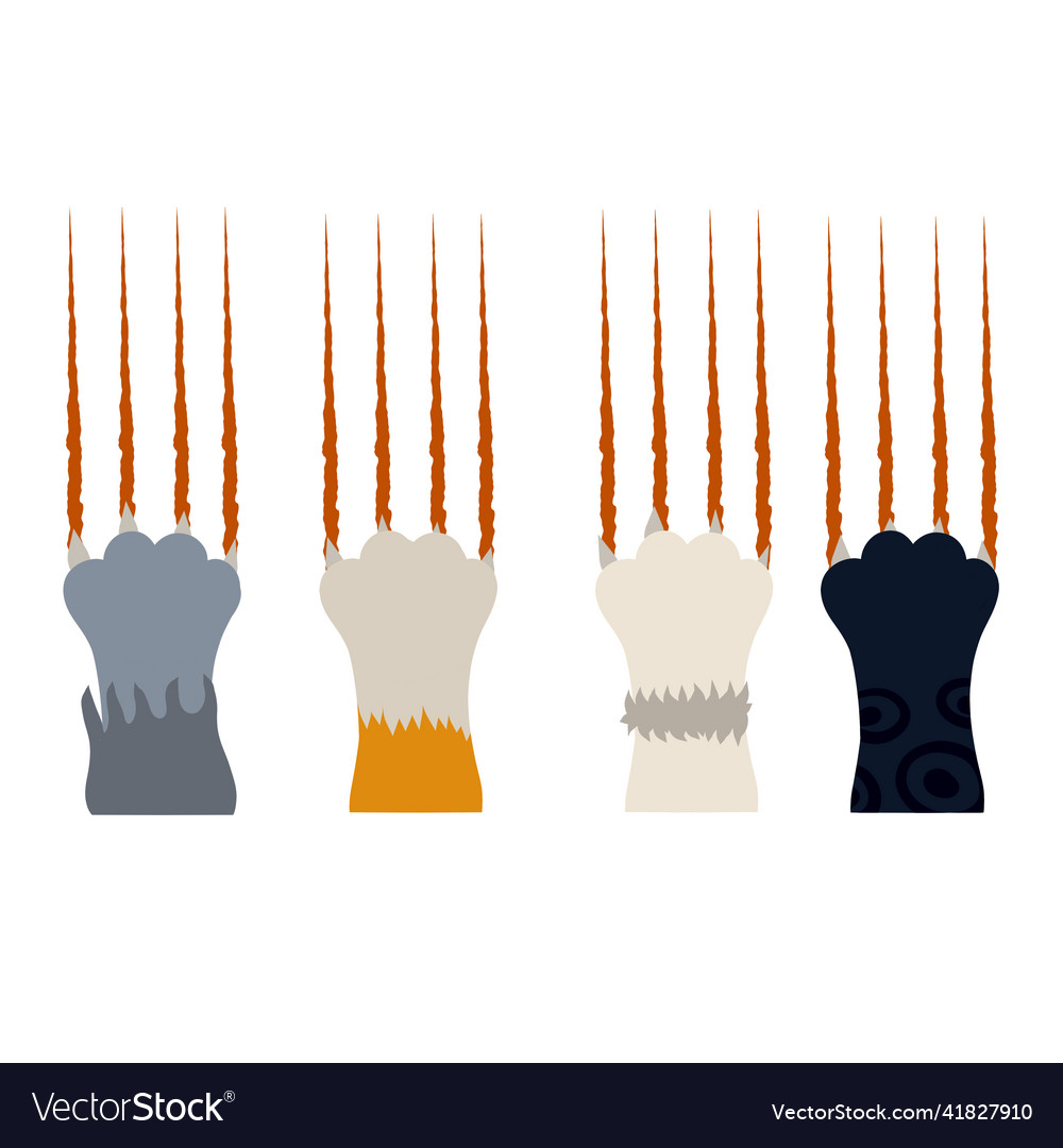Set of different cat paws with claws Vector Image Set of different cat paws with claws