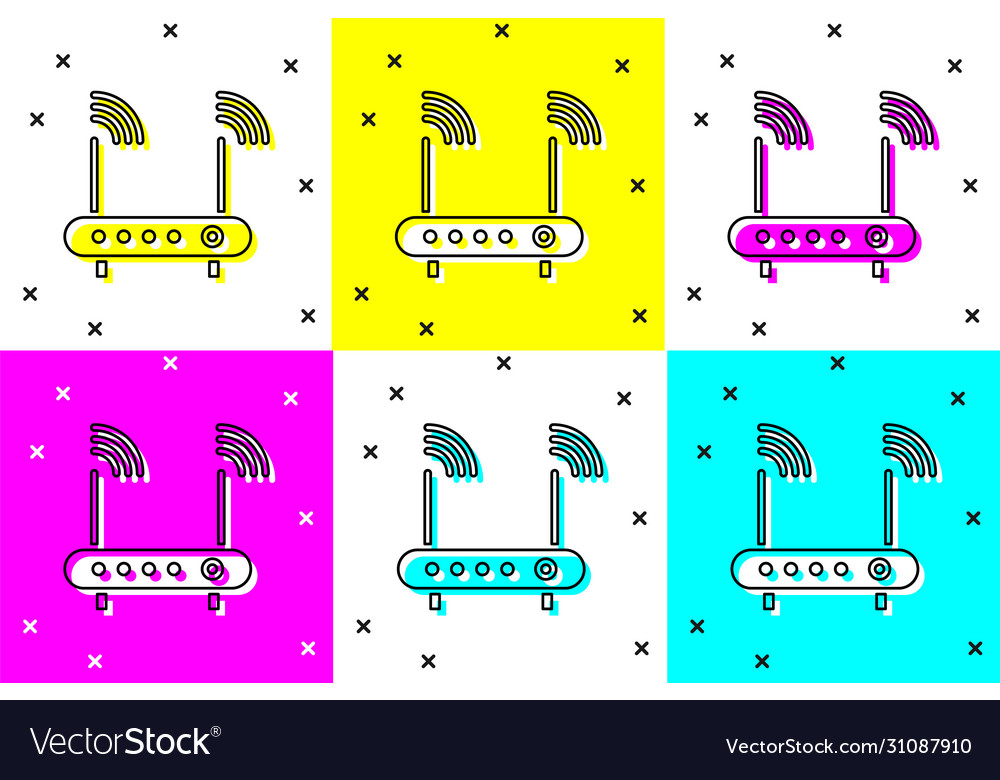 Set router and wi-fi signal symbol icon isolated vector image Set router and wi-fi signal symbol icon isolated