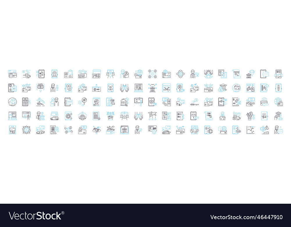 Tech banking line icons set