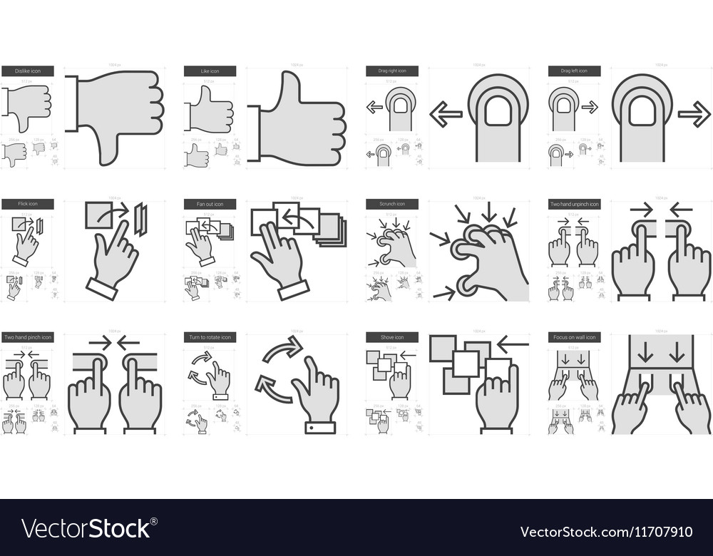Touch gestures line icon set