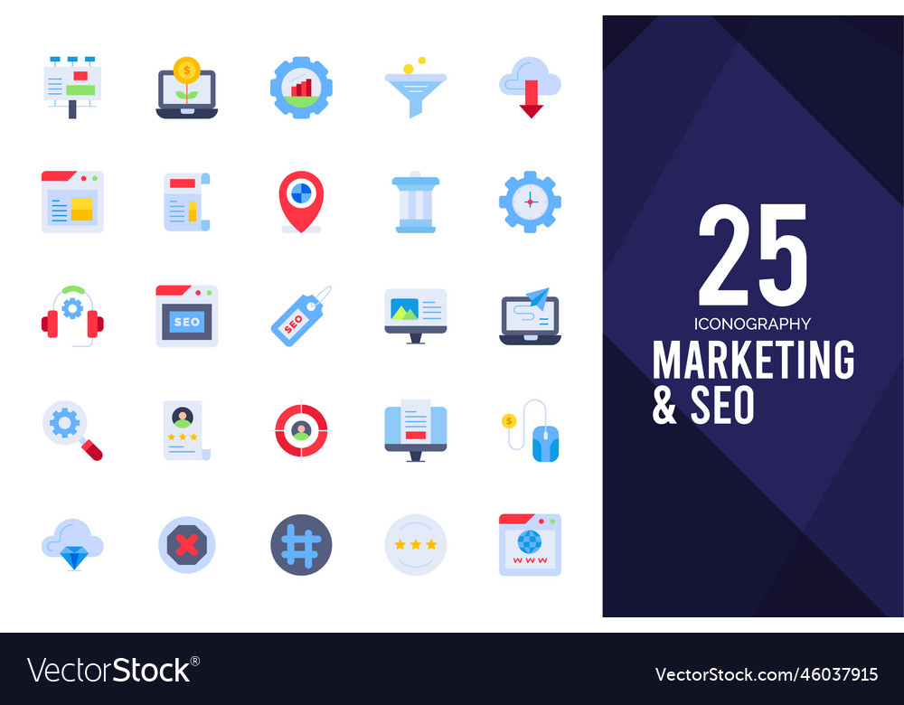 25 marketing and seo flat icon pack