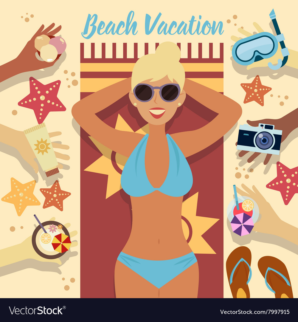 Beach Vacation Summer Time Woman On The Royalty Free Vector