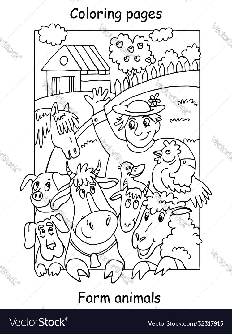 Coloring farm animals Royalty Free Vector Image