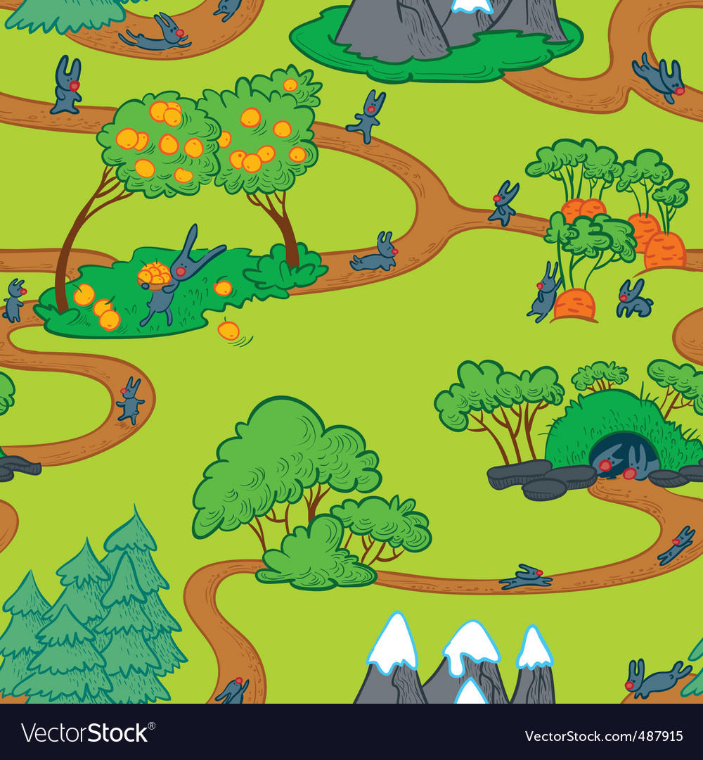 Cute Rabbit Map Seamless Pattern