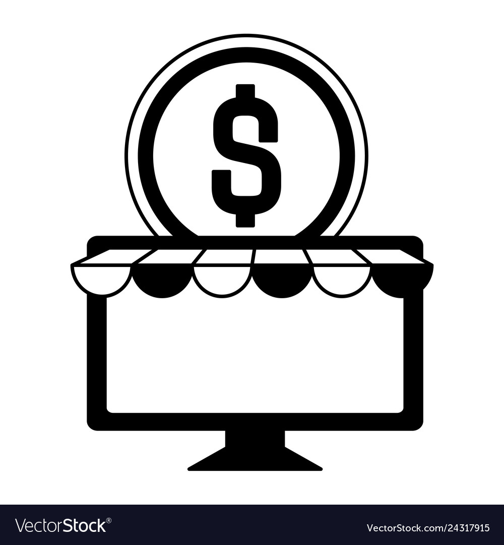 Desktop computer with ecommerce page and coin