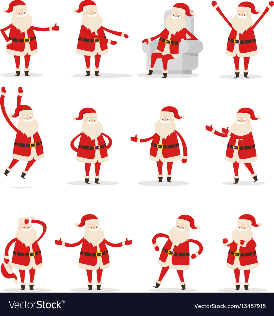 Different santa s movements on white background