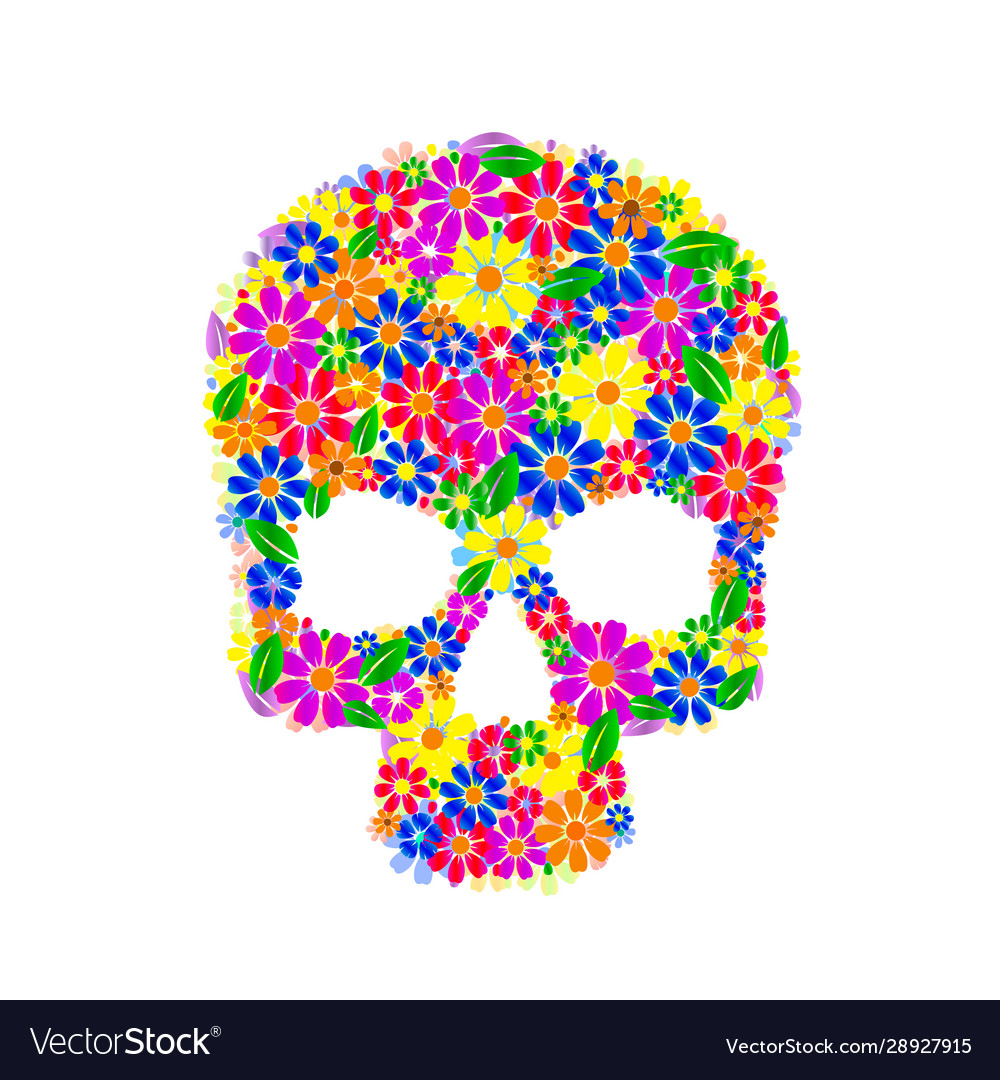 Painting skull flowers isolated on black color vector image Painting skull flowers isolated on black color