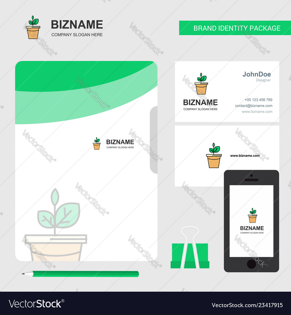Plant pot business logo file cover visiting card vector image Plant pot business logo file cover visiting card