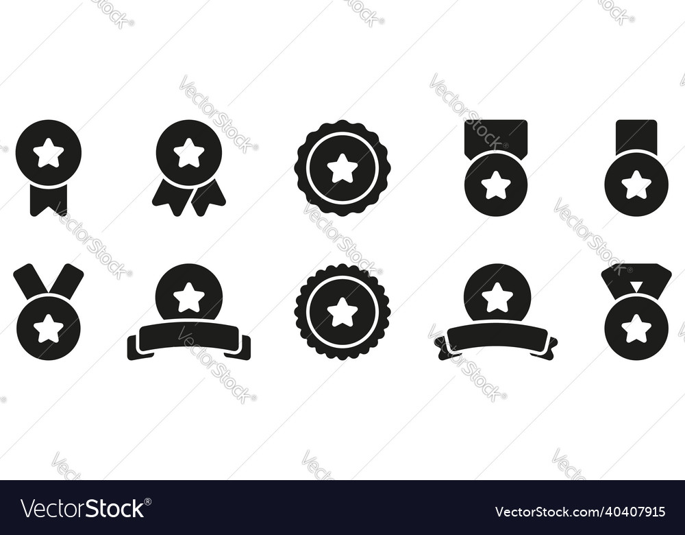 Set of black silhouette medals with ribbon