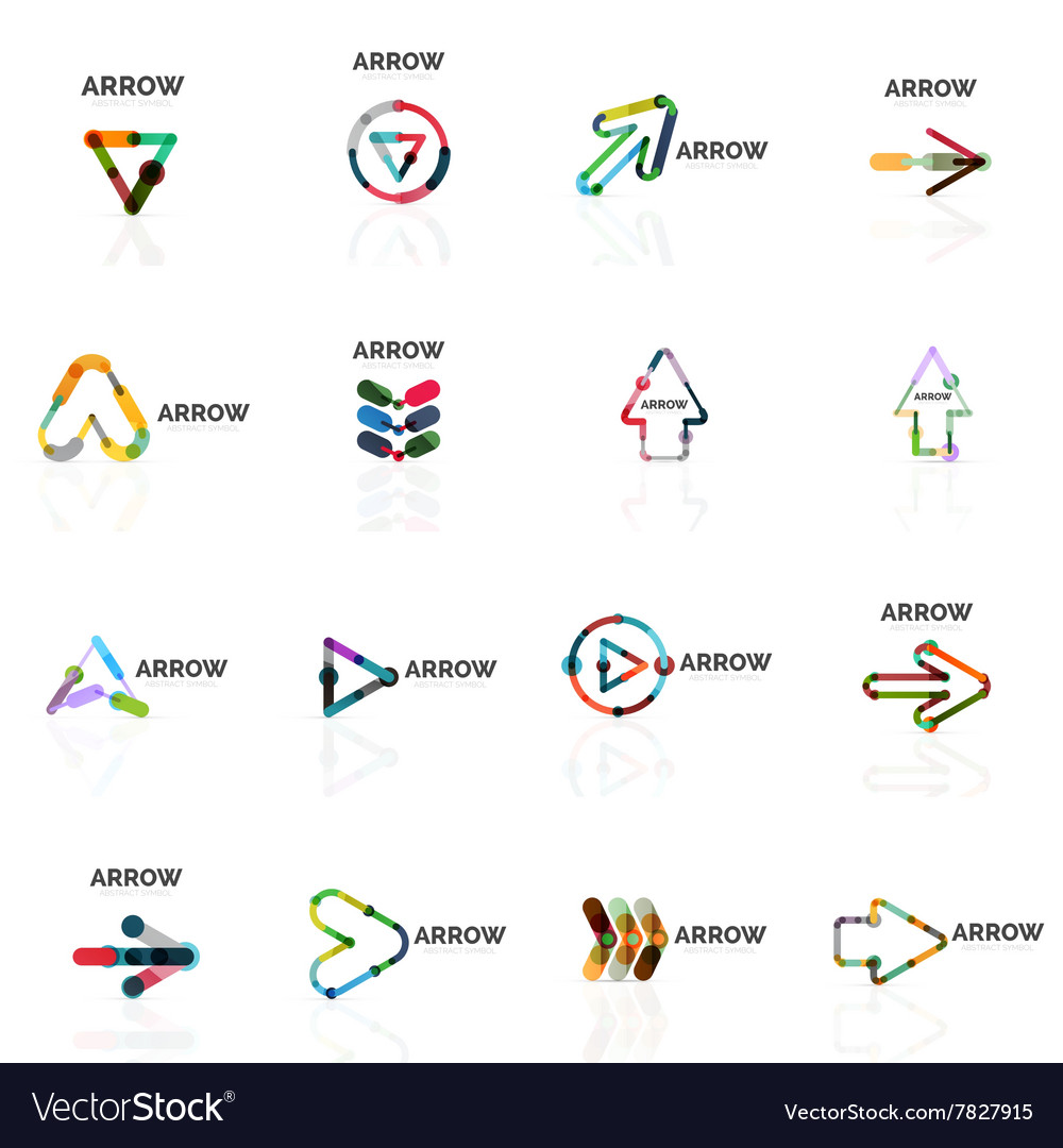 Set of linear arrow abstract logos connected