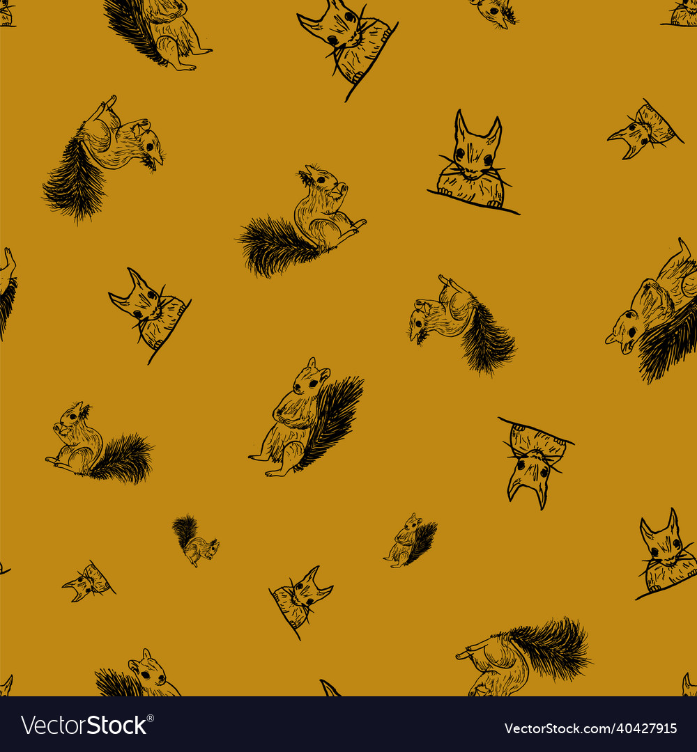 Yellow squirrels ink seamless background pattern Vector Image Yellow squirrels ink seamless background pattern