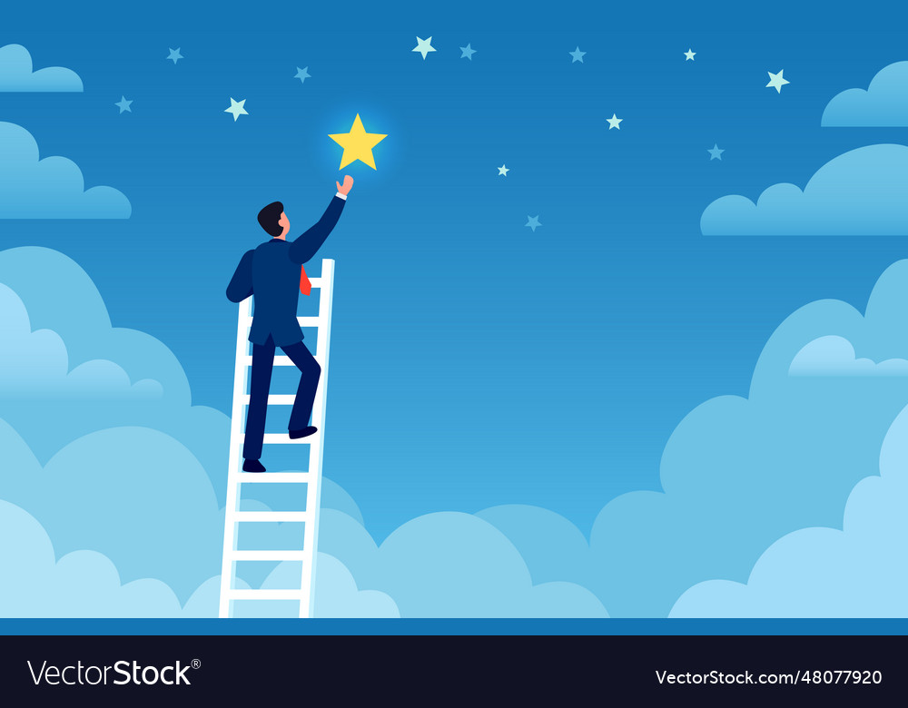 Businessman success man on ladder reaches stars