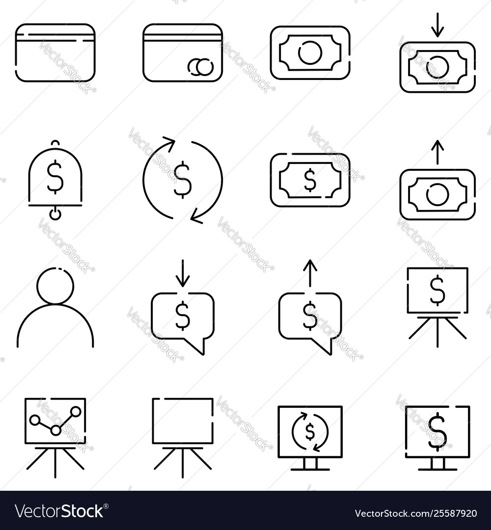 Financial operations outline icons set currency