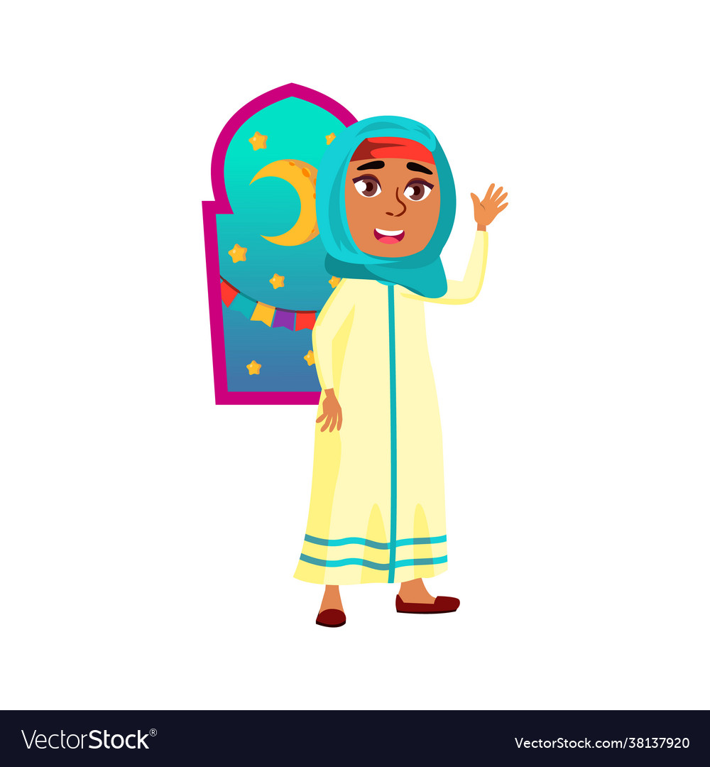 Happy muslim girl celebrate ramadan cartoon Vector Image Happy muslim girl celebrate ramadan cartoon Vector Image