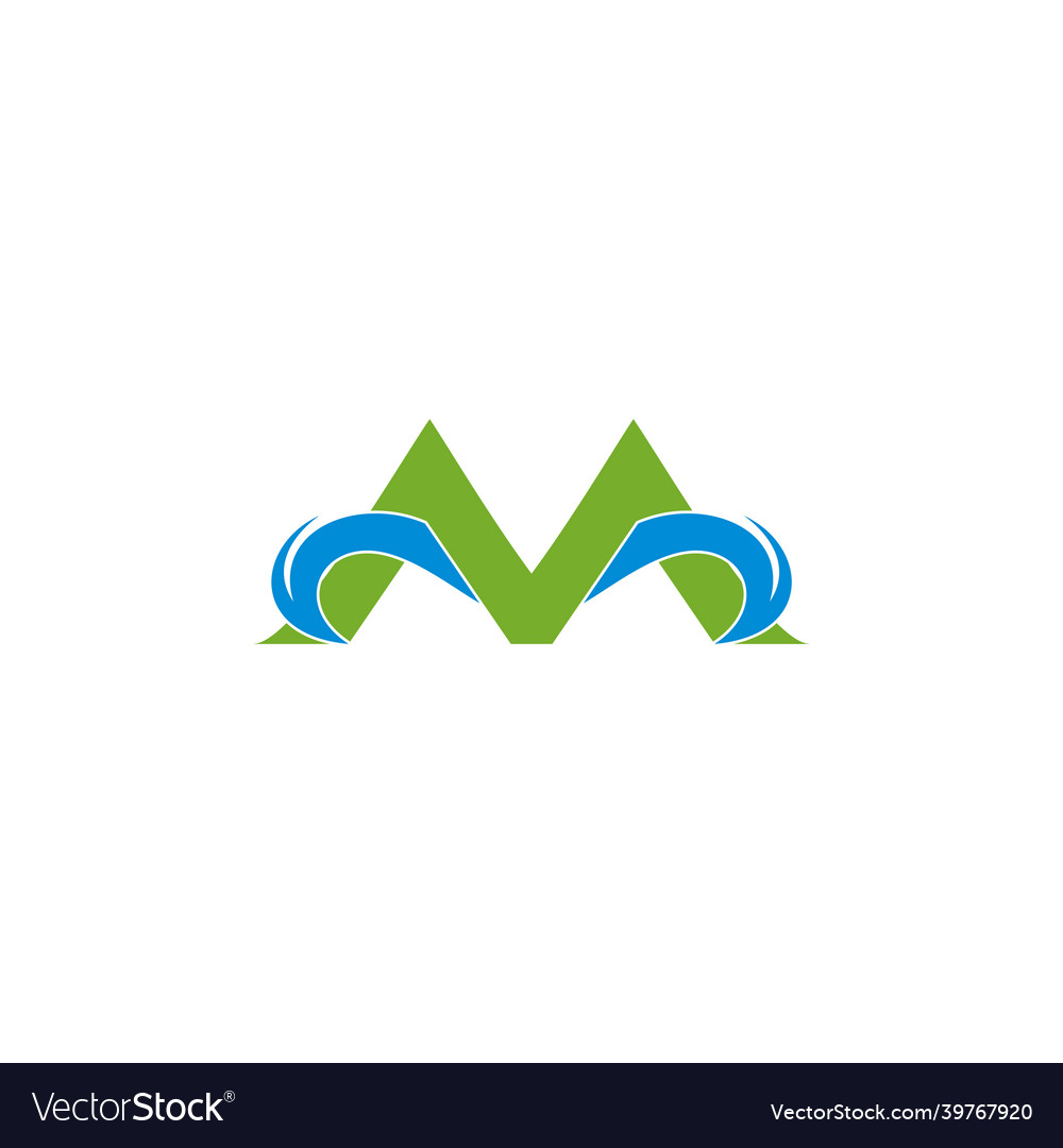 Letter m green mountain water source symbol logo