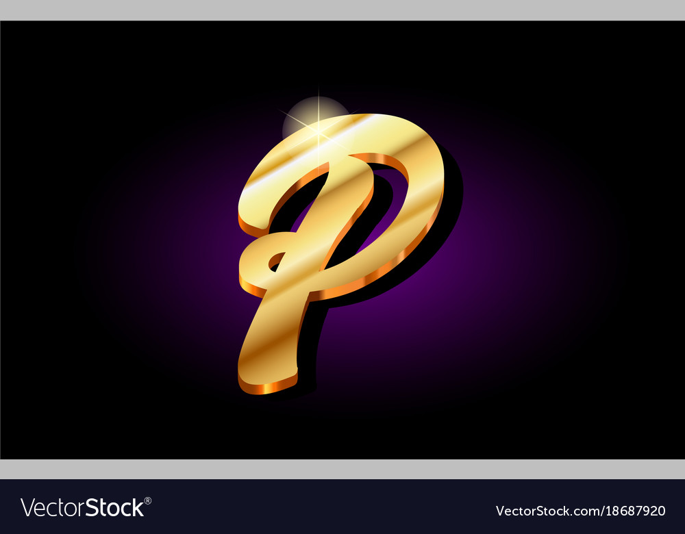 P Alphabet Letter Golden 3d Logo Icon Design Vector Image