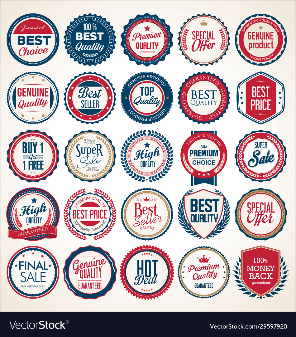 Retro vintage blue and red badges labels 01621 Vector Image