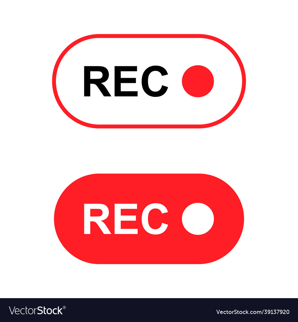 Set of recording sign button red app panel rec vector image Set of recording sign button red app panel rec